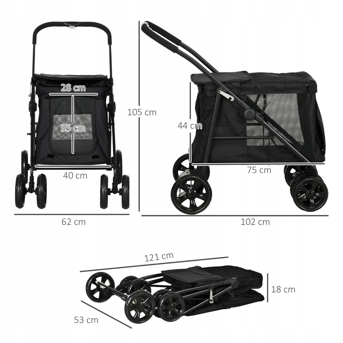 PawHut Dog Stroller with Cushion, Folding, 102 x 62 x 105 cm Brand no brand