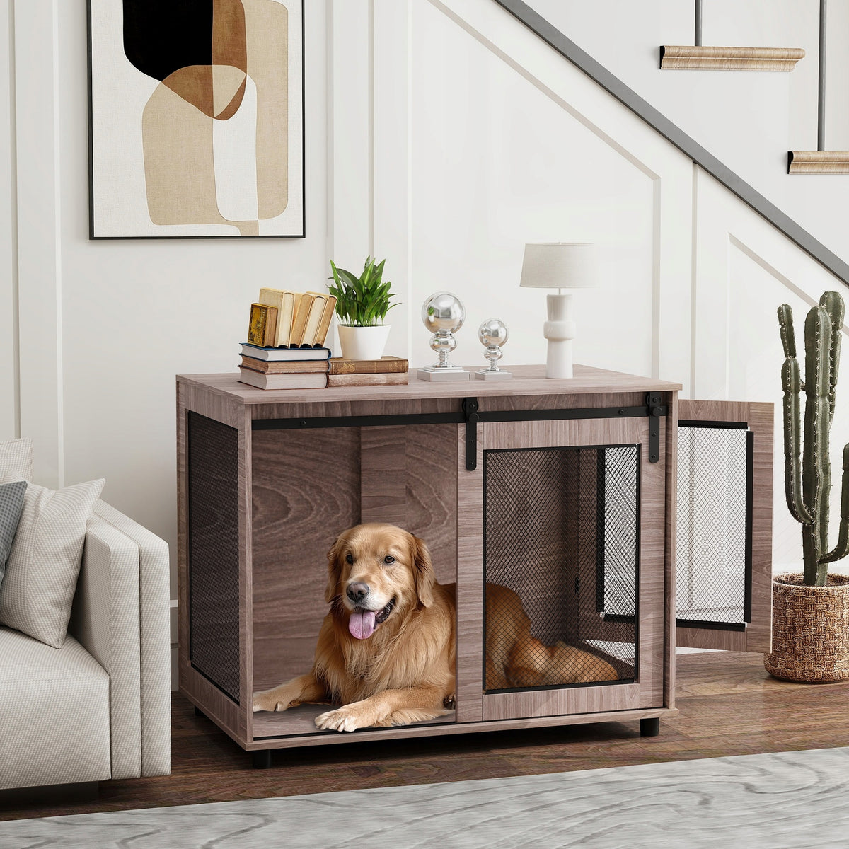 PawHut Dog cage, 2 lockable doors, side table, 98 x 60 x 78 cm Brand PawHut