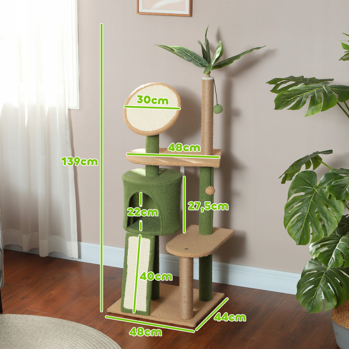 PawHut Leaf shaped cat scratcher, height 139 cm, green Manufacturer code D30-847V00GN