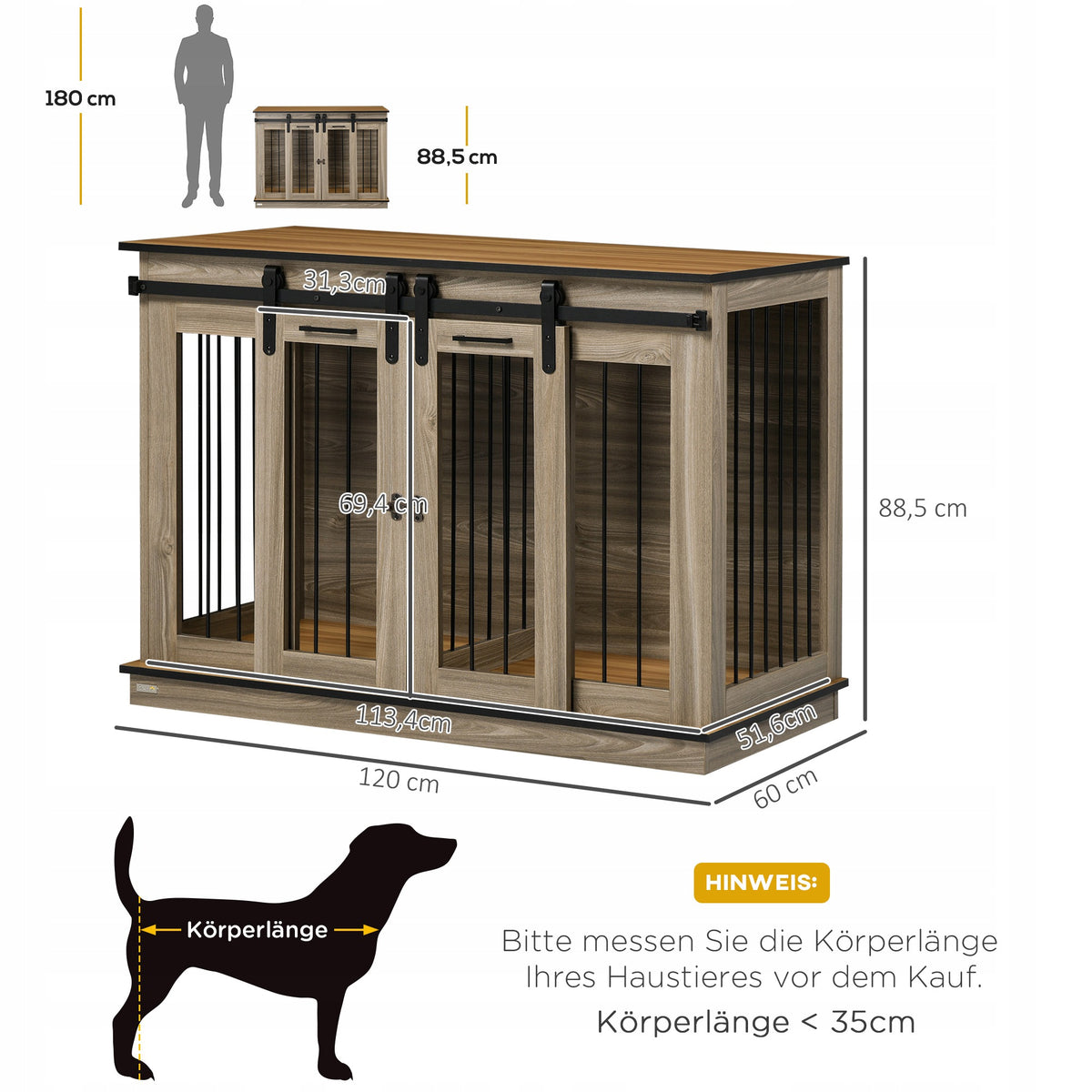 PawHut Modern side table with dog cage and dividing panel, oak Packaging status original