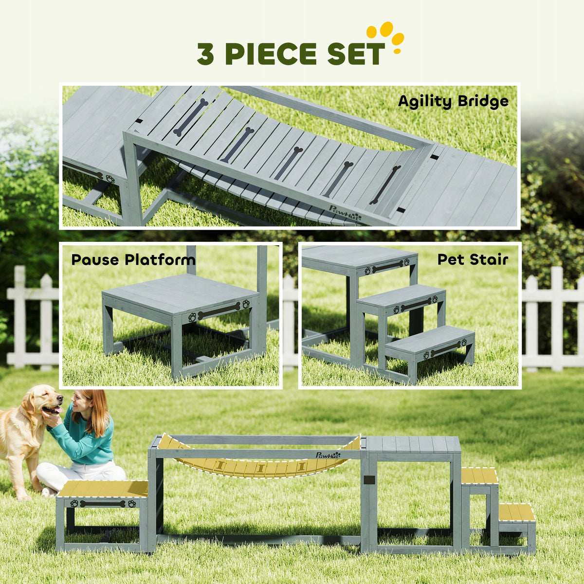 PawHut agility set for dogs, 3-piece set with bridge and stairs Manufacturer code D07-060V00GY