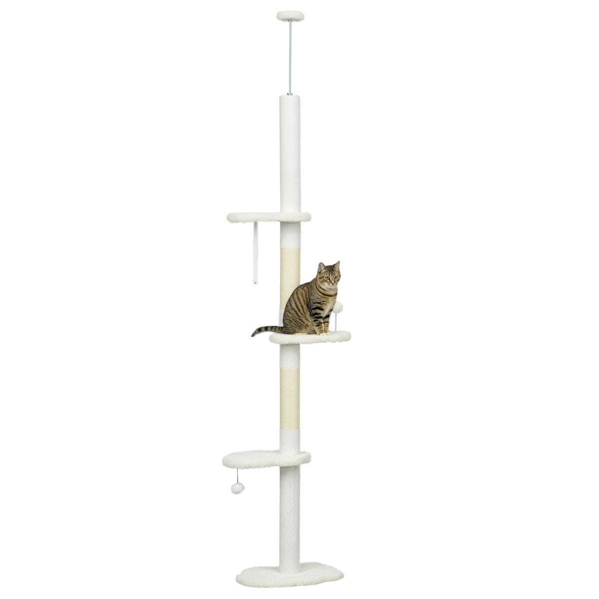 PawHut ceiling cat scratcher 225-255 cm, platforms, plush, white balls