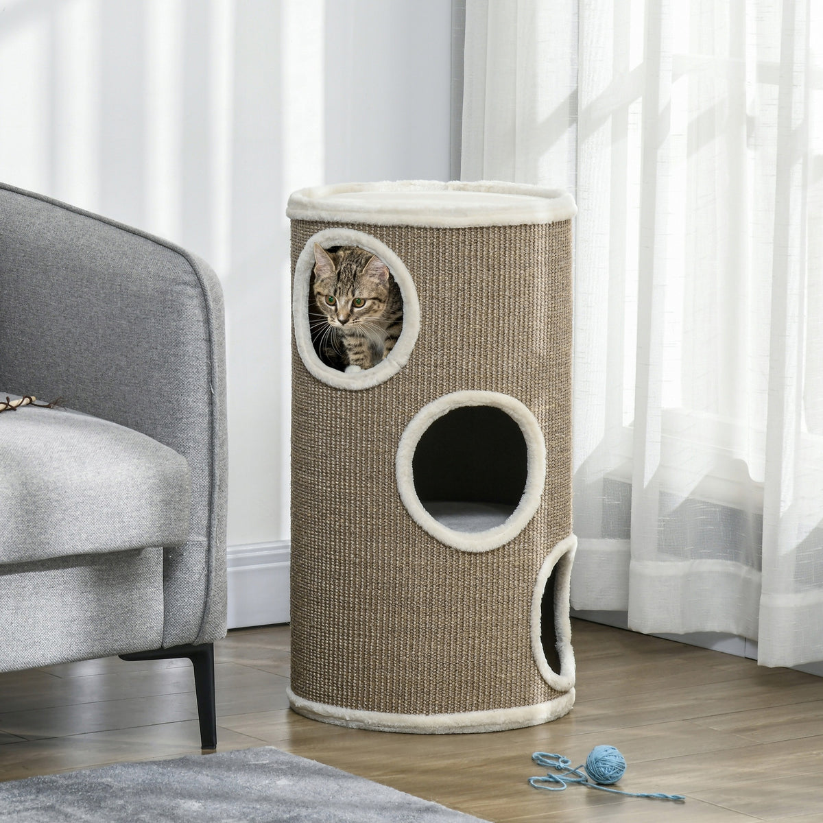 PawHut scratching post-tube, cat tree with 3 hiding places, brown Manufacturer code PawHut