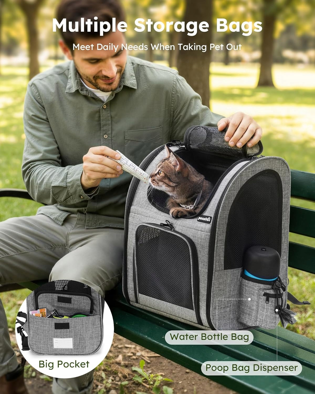 Pecute Dog Cat Transporter Backpack Breathable Folding Grey XL Manufacturer code 0015394057820