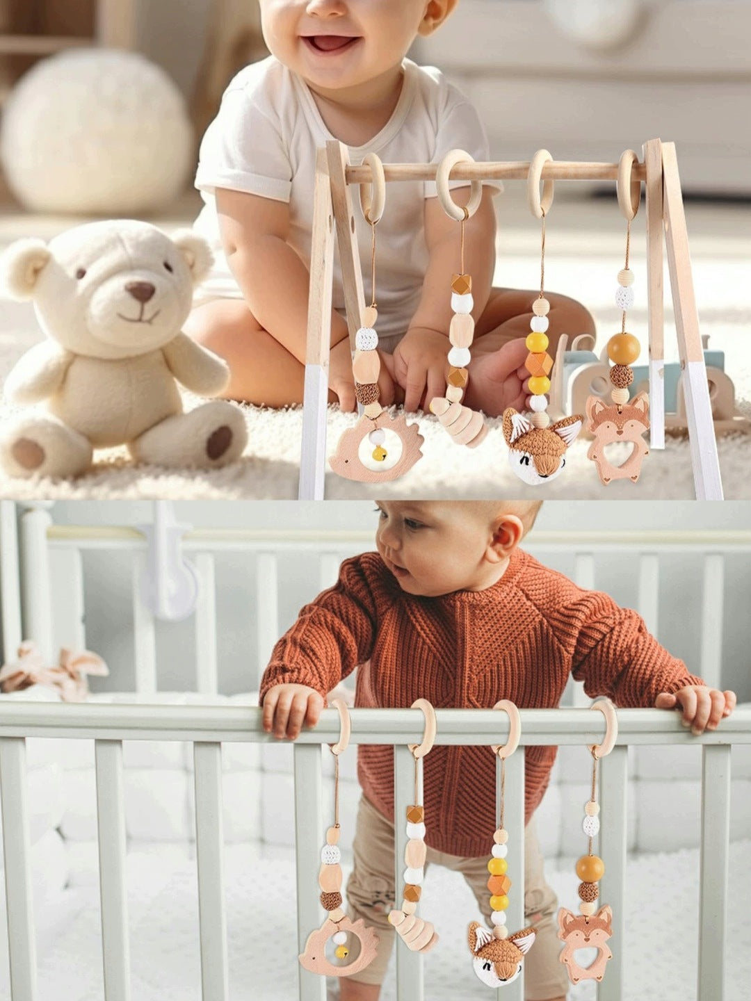 Pendants for Baby Gym educational stand Fox brown 4 pcs. Brand no brand