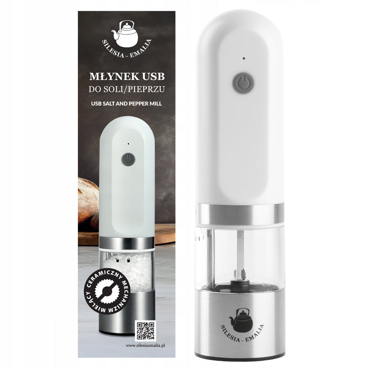 Pepper Grinder for Salt Spice Ceramic Electric USB White