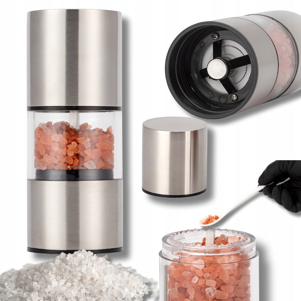 Pepper and Spice Salt Grinder Silver 2in1 Handheld Salt shaker Pepper shaker