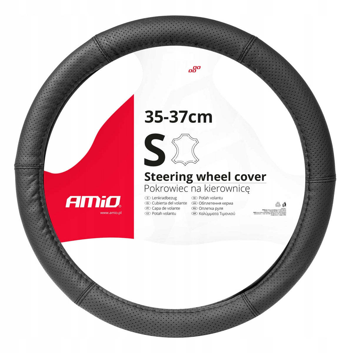 Perforated leather cover for steering wheel S 35-37cm AMIO 03555