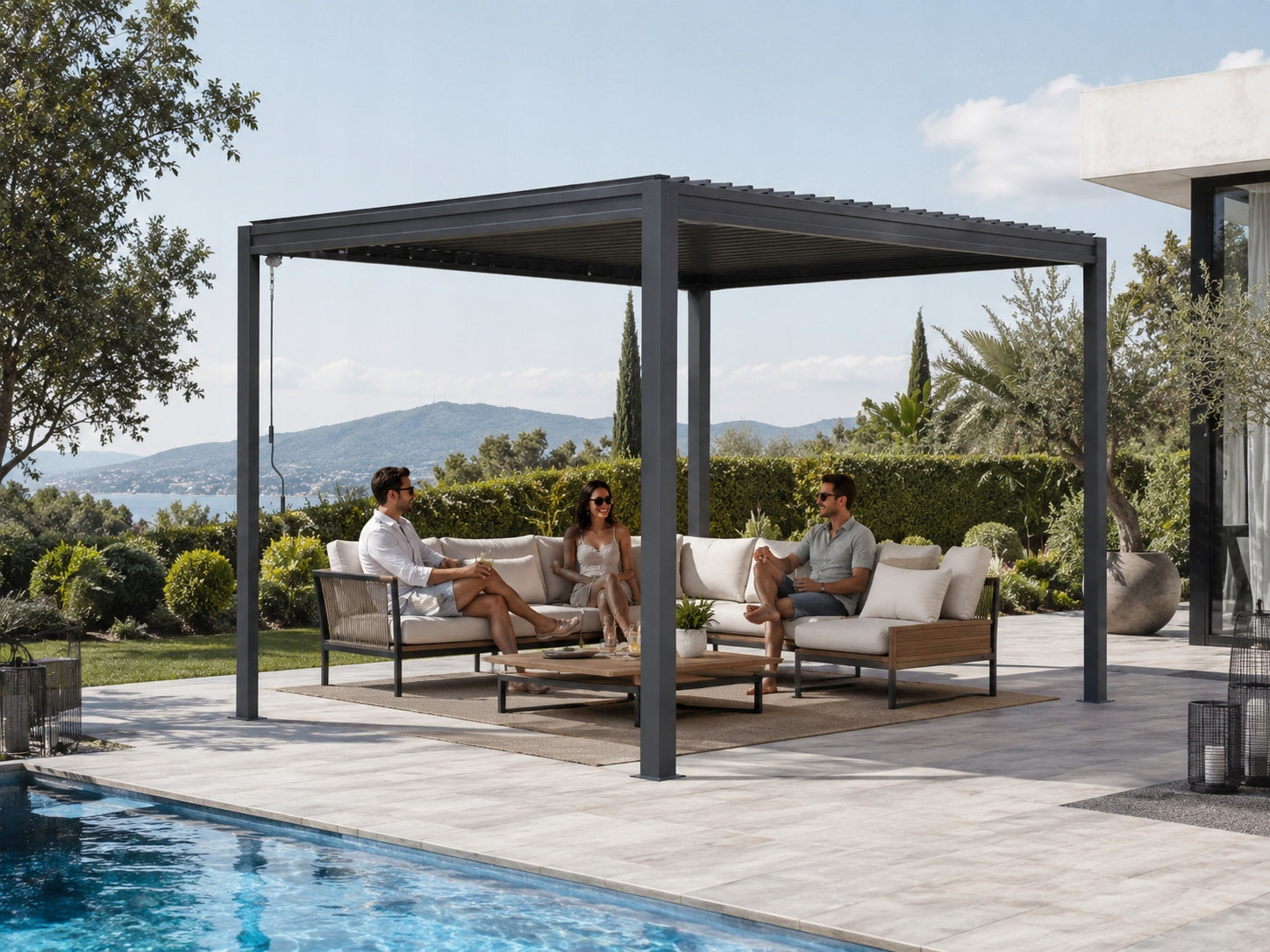 Pergola Gazebo Aluminum Terrace Canopy 3x3 Corciano garden movable roof Number of side walls none