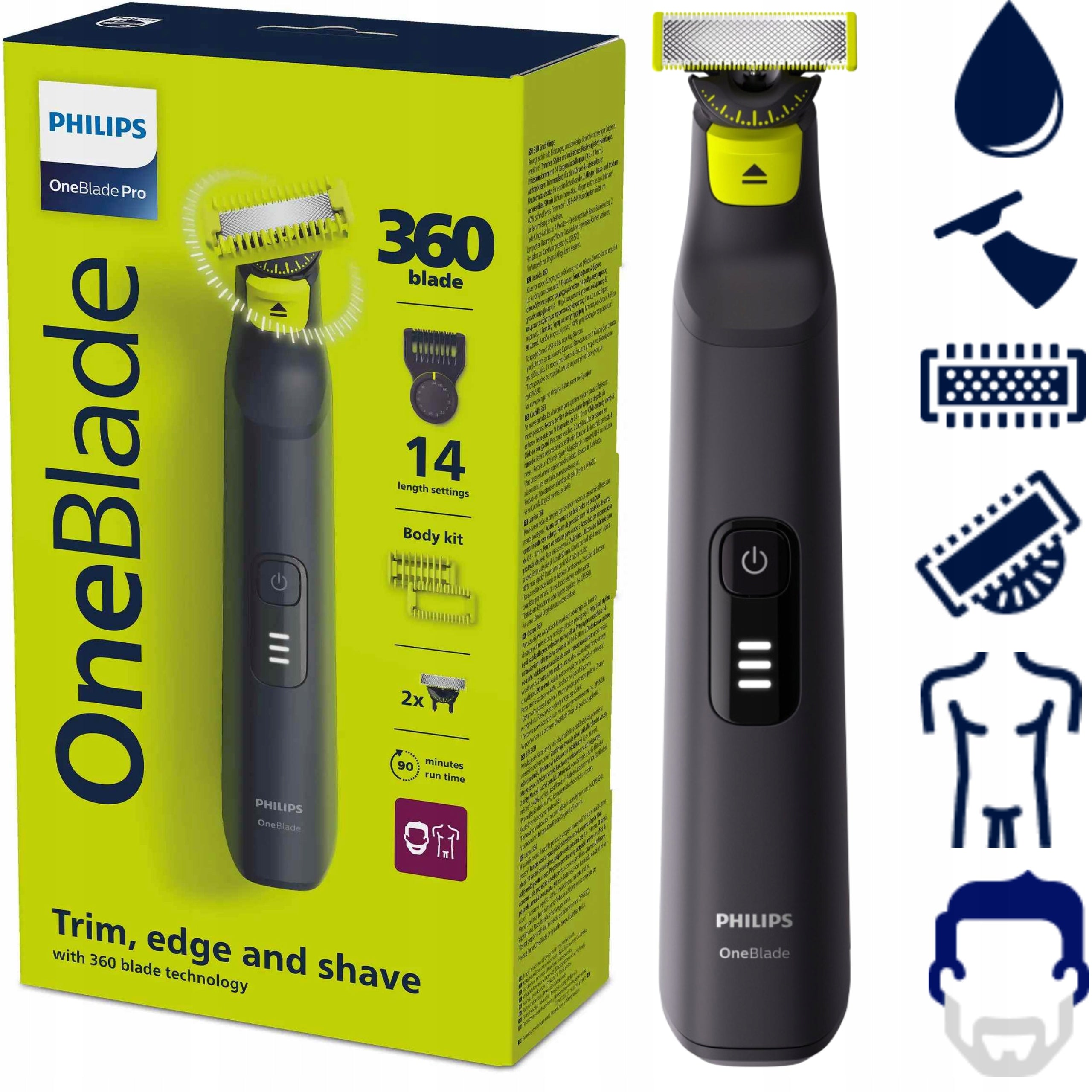 Philips OneBlade PRO 3in1 Electric Beard and Body Trimmer Machine + Case Manufacturer code akumulatorowa golarka do stylizacji zarostu