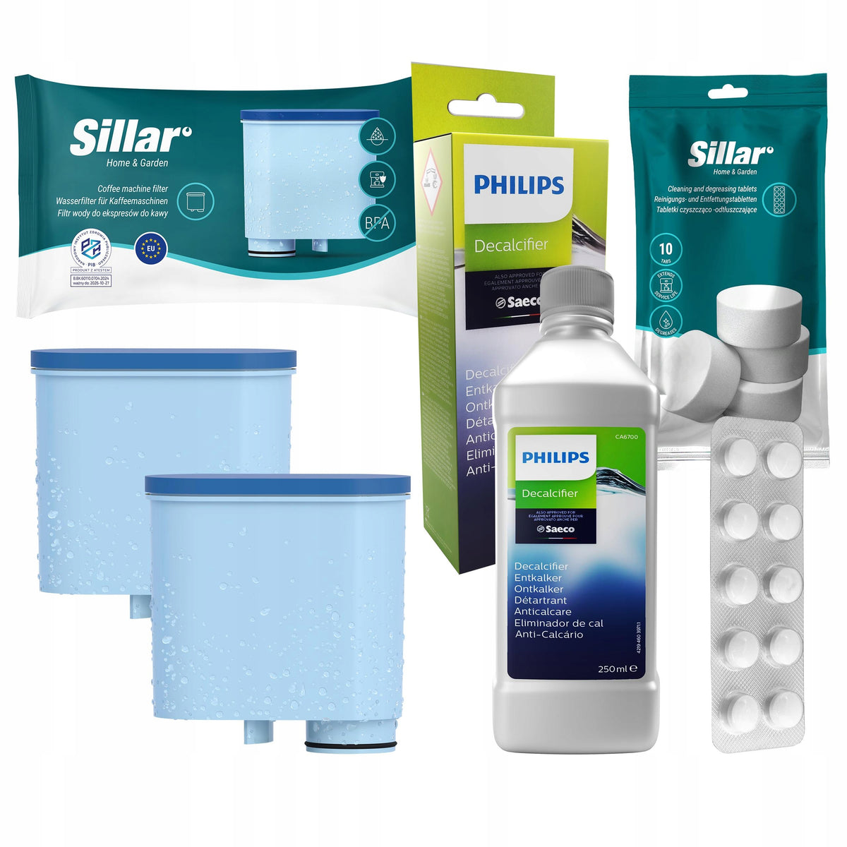 Philips descaler + 2x filter for Philips Saeco machine + tablets 10 pcs