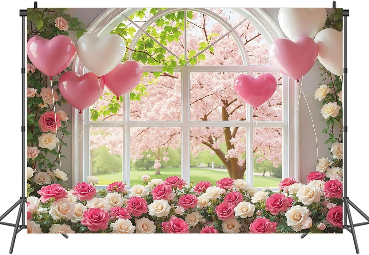 Photo background Valentine's Day Pink 150x205 cm balloon flower love