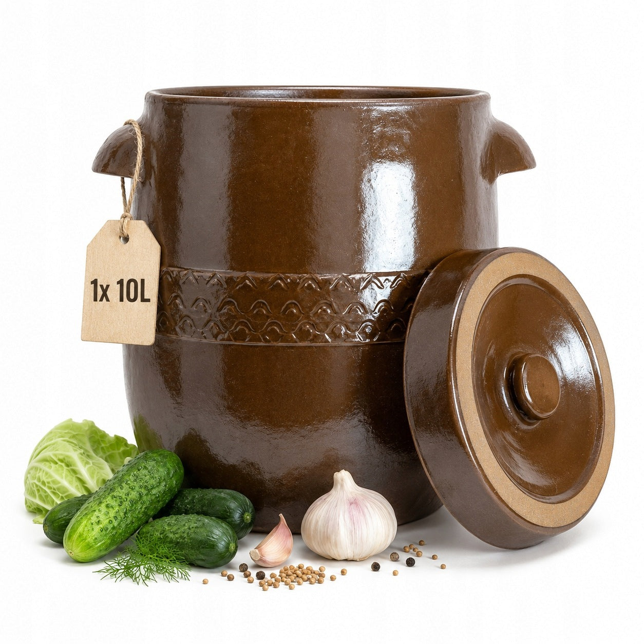 Pickling barrel 10l stoneware cucumbers cabbage pot with stoneware lid