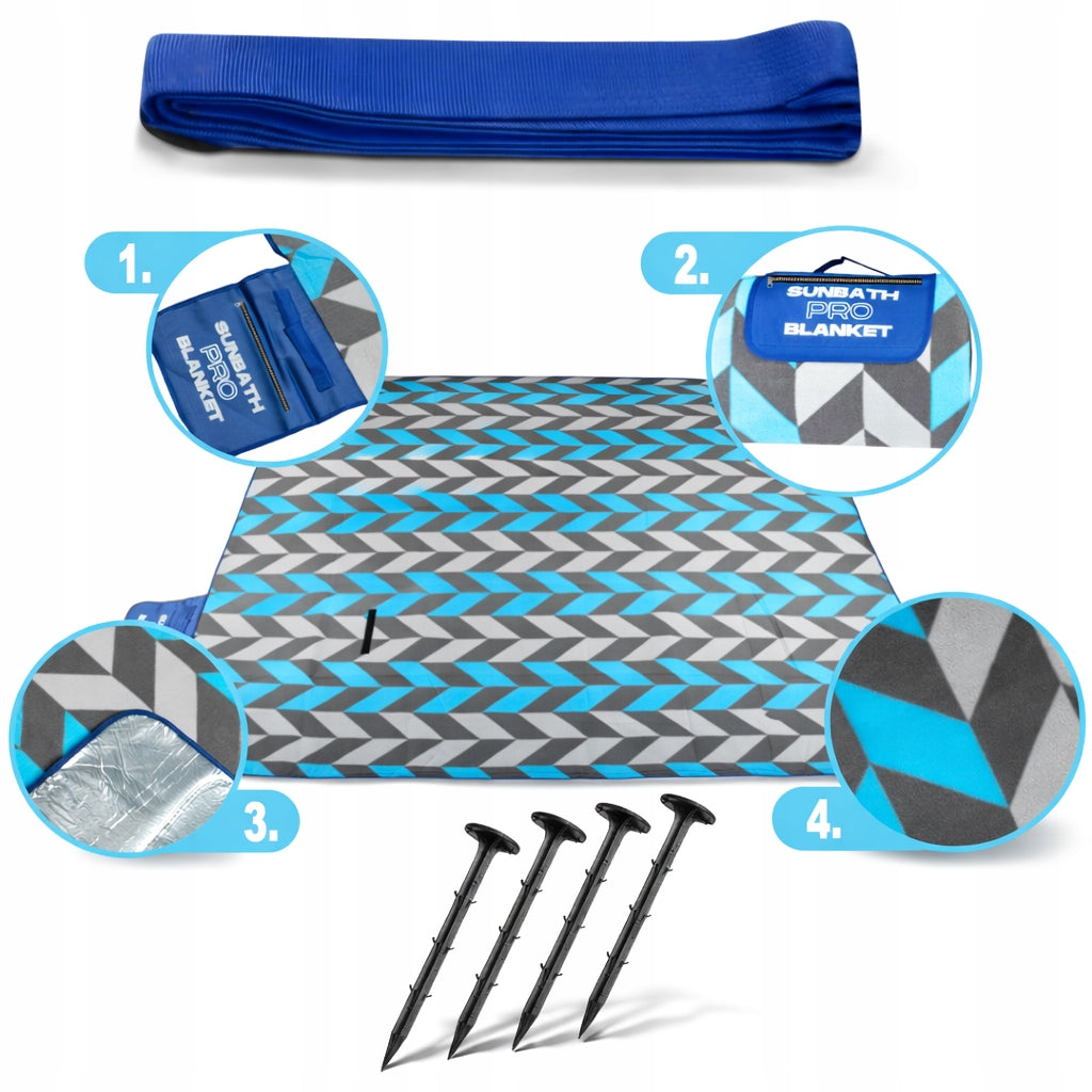 Picnic BLANKET SUN PRO 200x200cm BEACH INSULATION POCKET HERRING STRAP Manufacturer code Blue Sand
