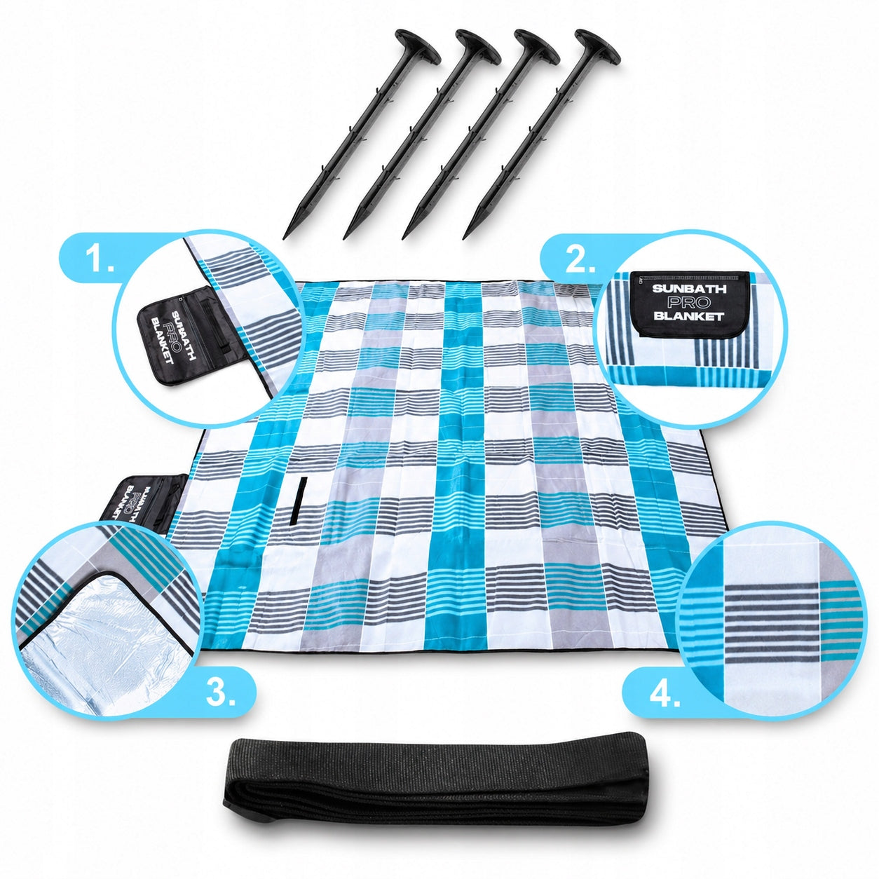 Picnic BLANKET SUN PRO 200x200cm BEACH INSULATION with handle HERRING STRAP Manufacturer code Azure water