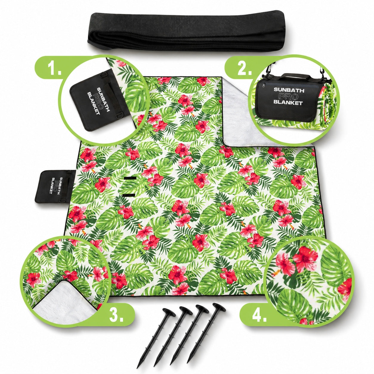 Picnic BLANKET SUN PRO 200x200cm BEACH INSULATION with handle HERRING STRAP Manufacturer code Flower