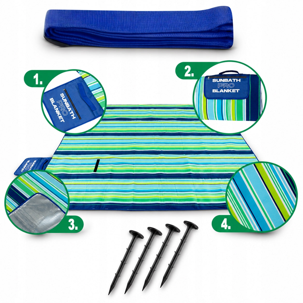 Picnic BLANKET SUN PRO 200x200cm BEACH INSULATION with handle HERRING STRAP Manufacturer code Green Grass