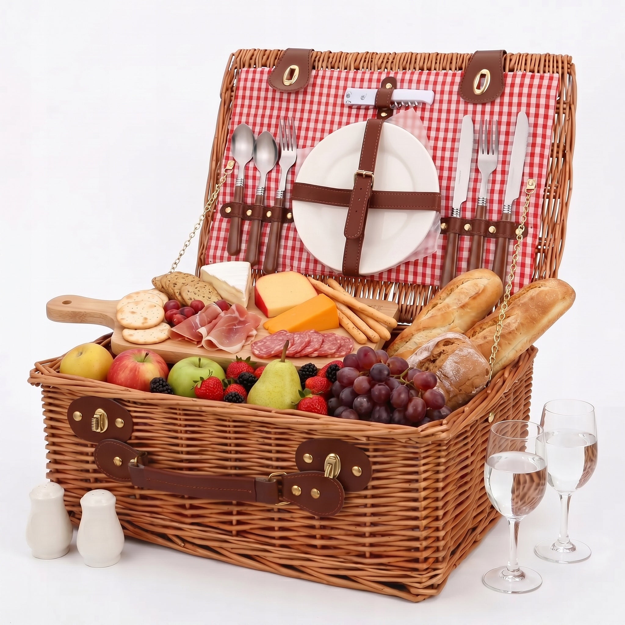 Picnic Wicker Basket Set For 2 People For Romantic Trip PORCELAIN