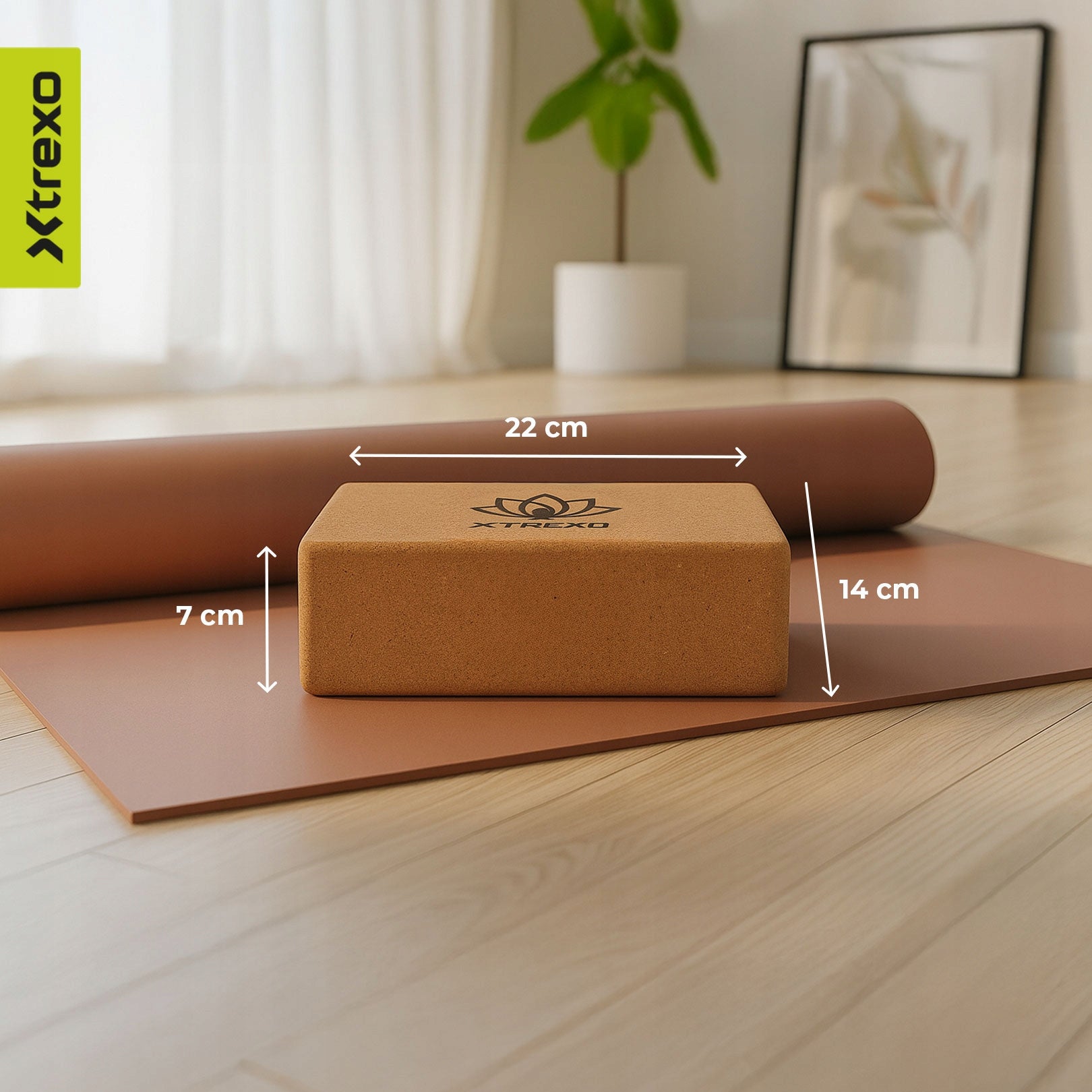 Pilates Yoga Cube XTREXO Cork NATURAL DURABLE 22x14x7 STABLE Brand Xtrexo