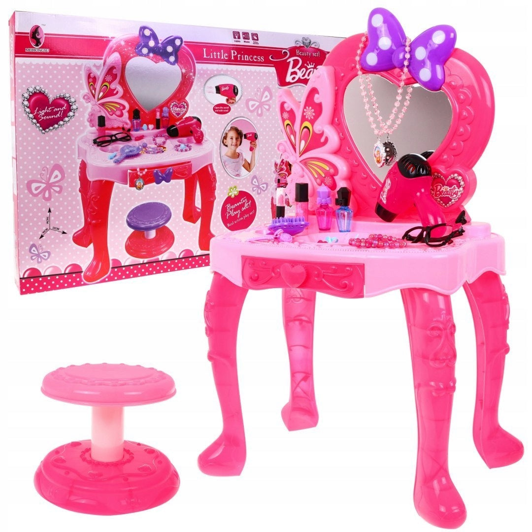 Pink Dressing Table for Girls Dryer + Lights + Accessories