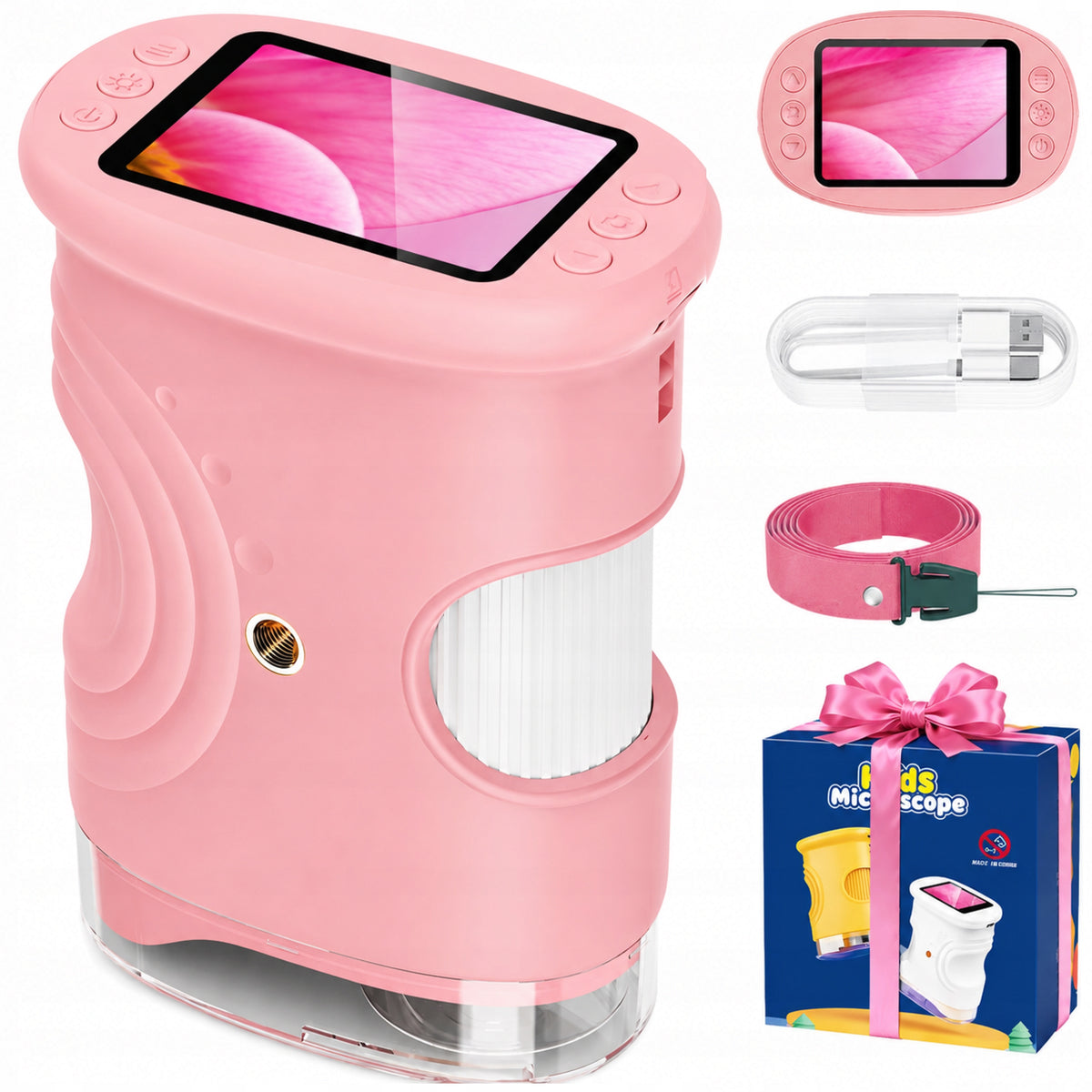 Pink Pocket Digital Microscope For Kids LCD Camera 1000x Packaging status original