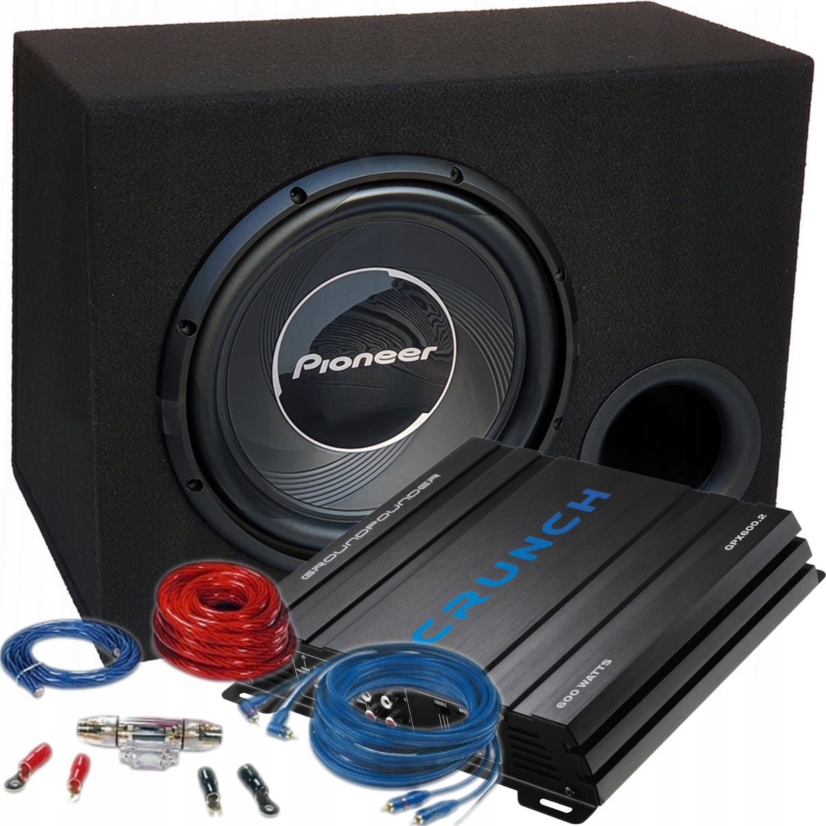 Pioneer 1400W Bass Box + Crunch GPX + Cables