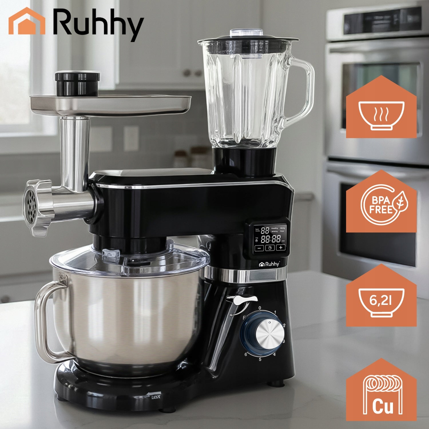 Planetary Food Processor with Heated Bowl 6,2L Multifunctional + Blender Operating modes pulsating