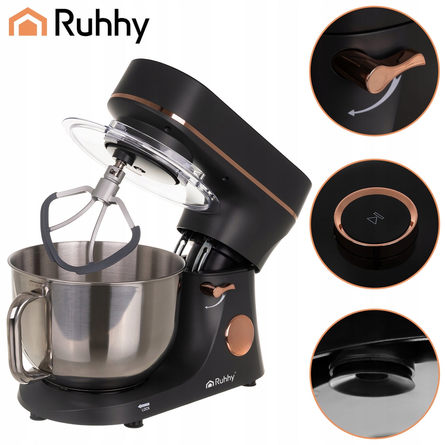 Planetary Kitchen Robot with Heated Bowl 5,7L Ruhhy Large Multifunctional Operating modes pulsating