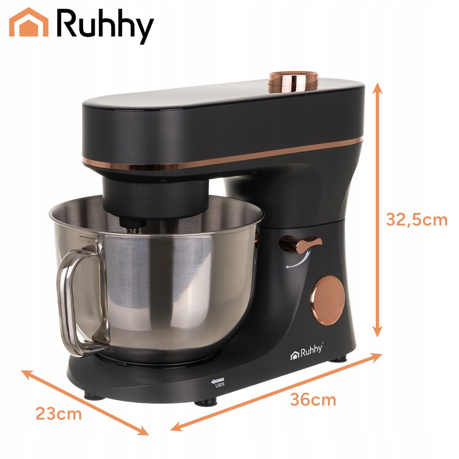 Planetary Kitchen Robot with Heated Bowl 5,7L Ruhhy Large Multifunctional Power rating 2000 W