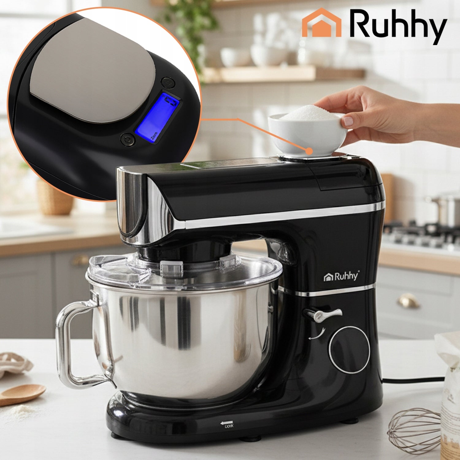 Planetary Robot Kitchen Mixer Multifunctional Heated Bowl Weight Timer Model Robot Planetarny Kuchenny z Podgrzewaną Misą