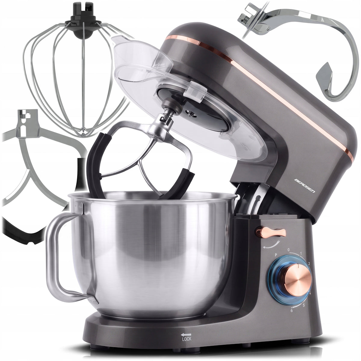 Planetary robot kitchen mixer Berdsen stainless steel 6l 3in1