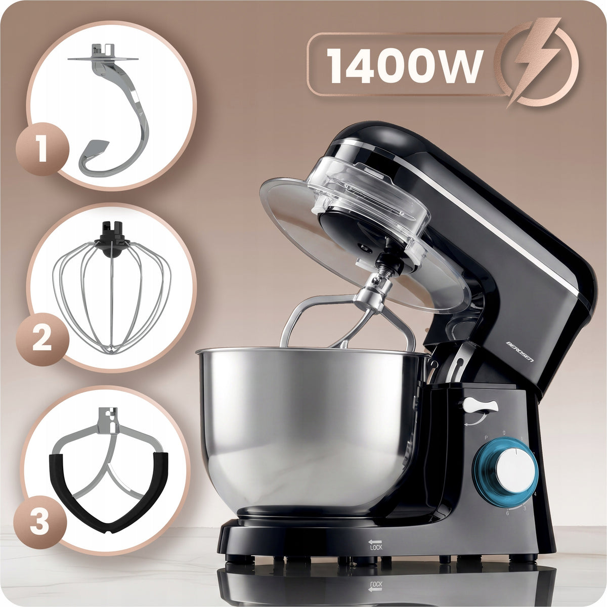 Planetary robot kitchen mixer Berdsen stainless steel 6l black 1400W Manufacturer code 375600
