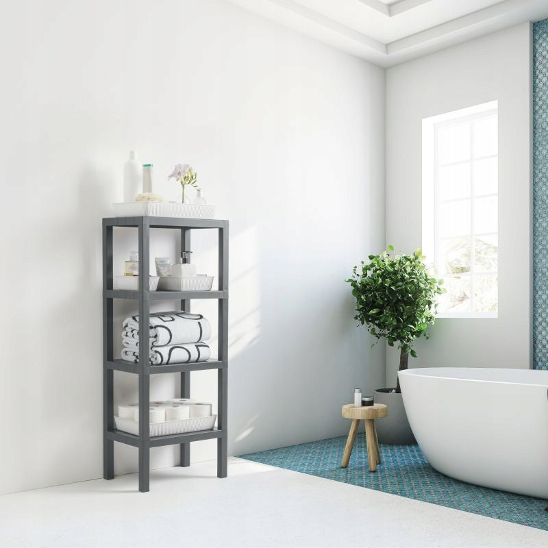 Plastic Bathroom Shelving Unit 4 Shelves Cabinet Terrace Brand Tatay