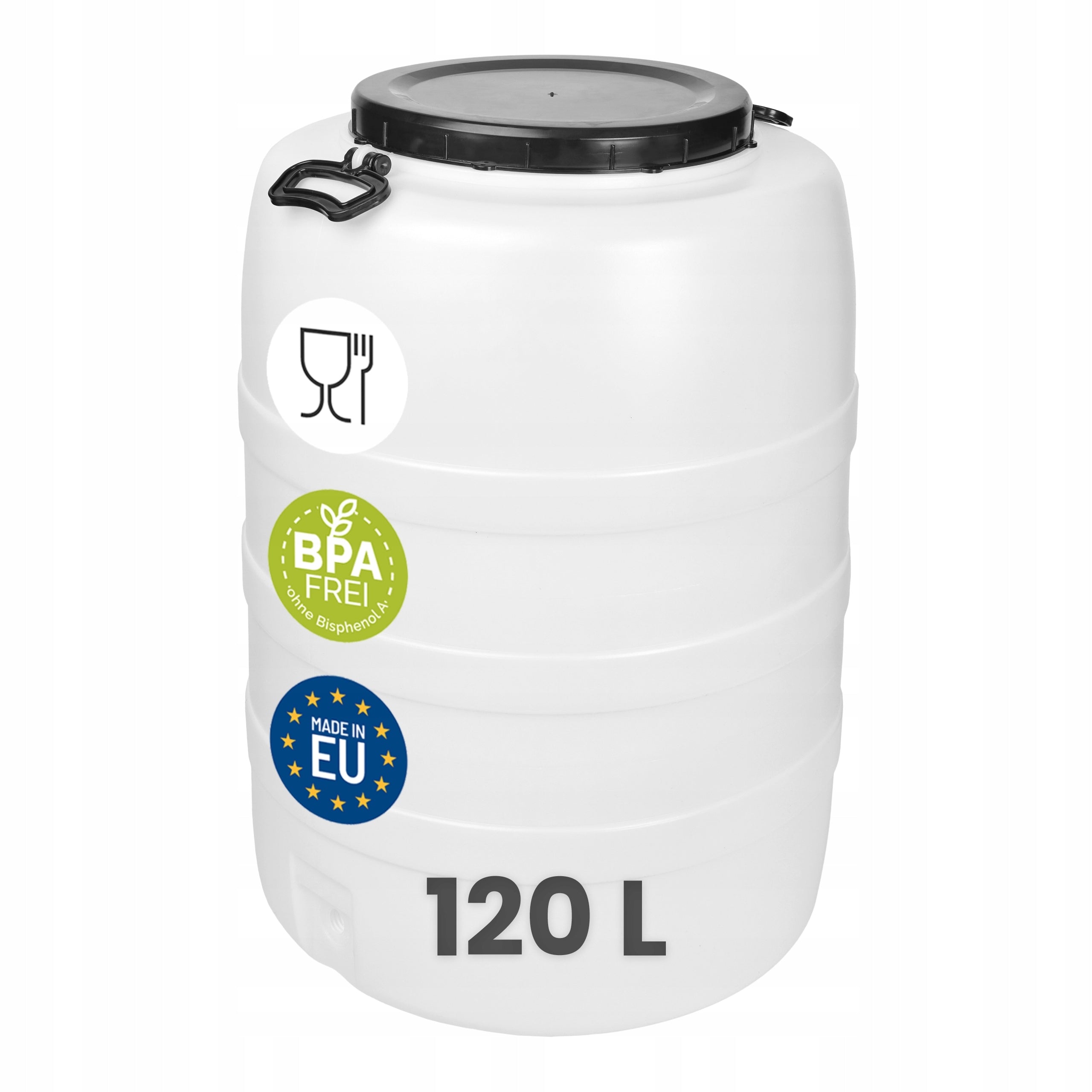 Plastic barrel 120L for food pickling HDPE handles Garronda