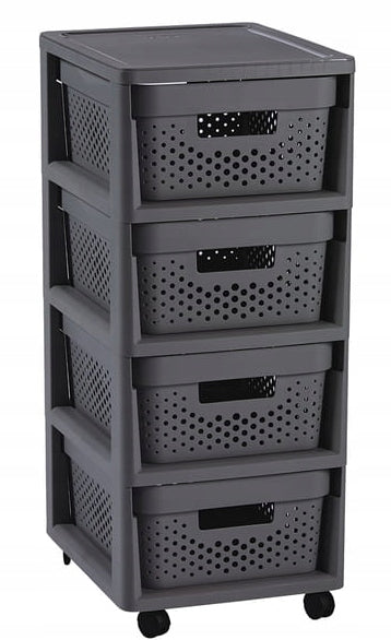 Plastic bookcase with 4 drawers 11L on wheels – Curver openwork organizer