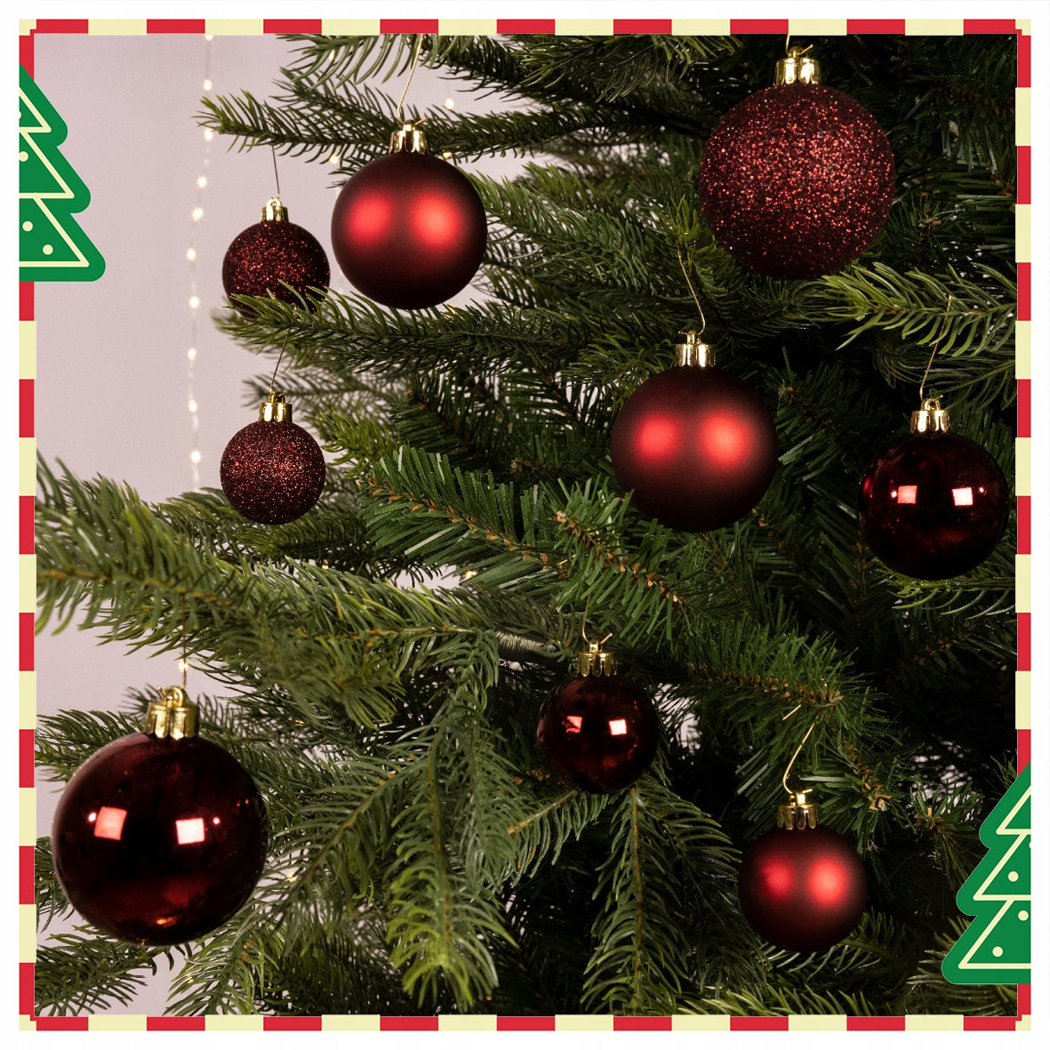 Plastic burgundy Christmas tree baubles 30 pcs unbreakable mix sizes Packaging status original