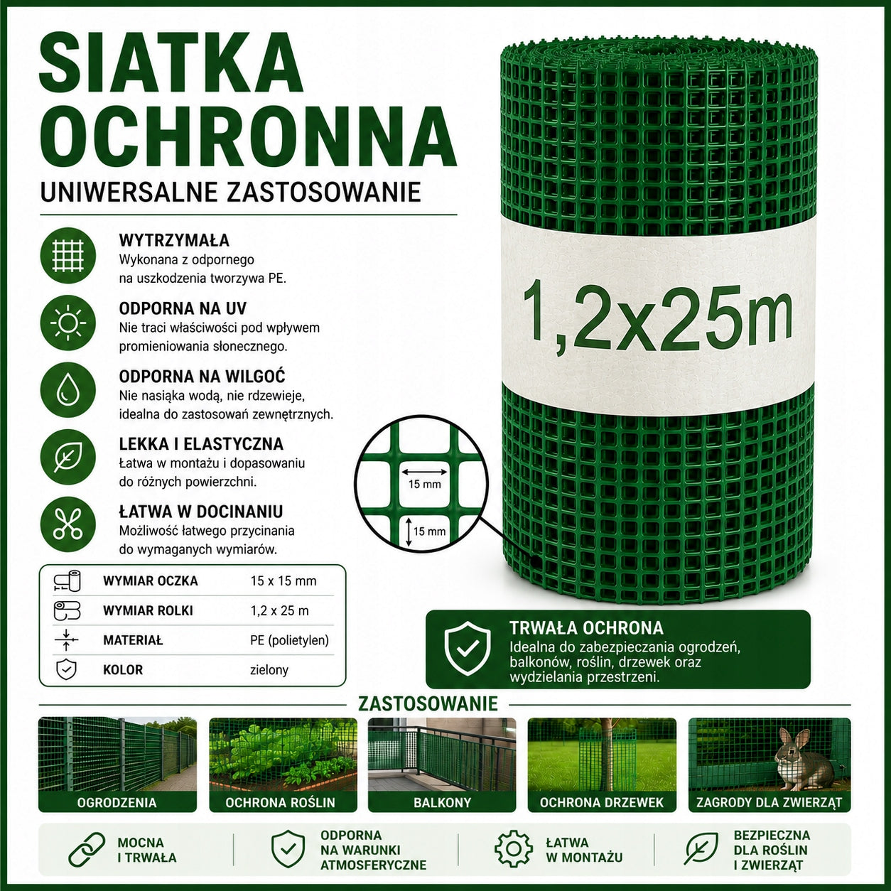Plastic discount net GREEN 120cmx25m strong garden net 1,2x25m Packaging status original