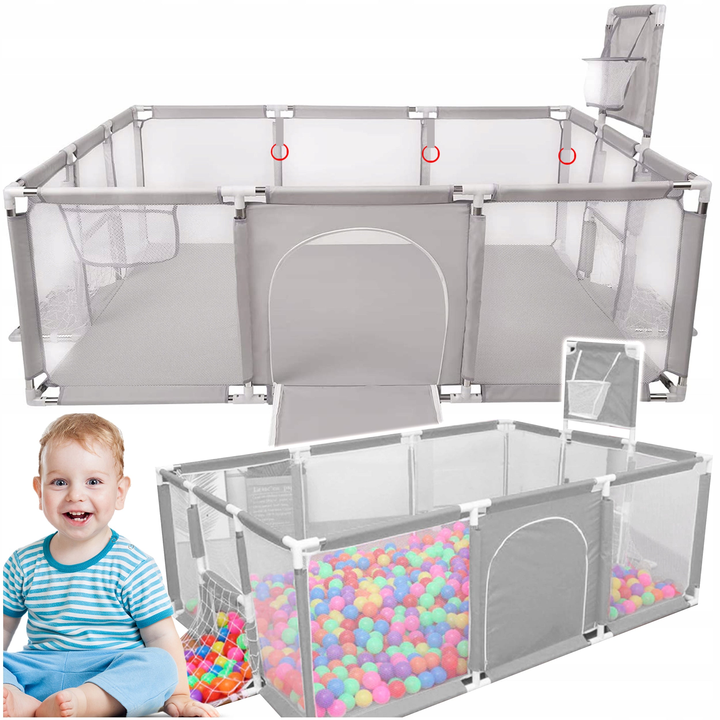 Playpen Dry Pool Square Toys XXL For Children Large 230x122 With Basket And Goal