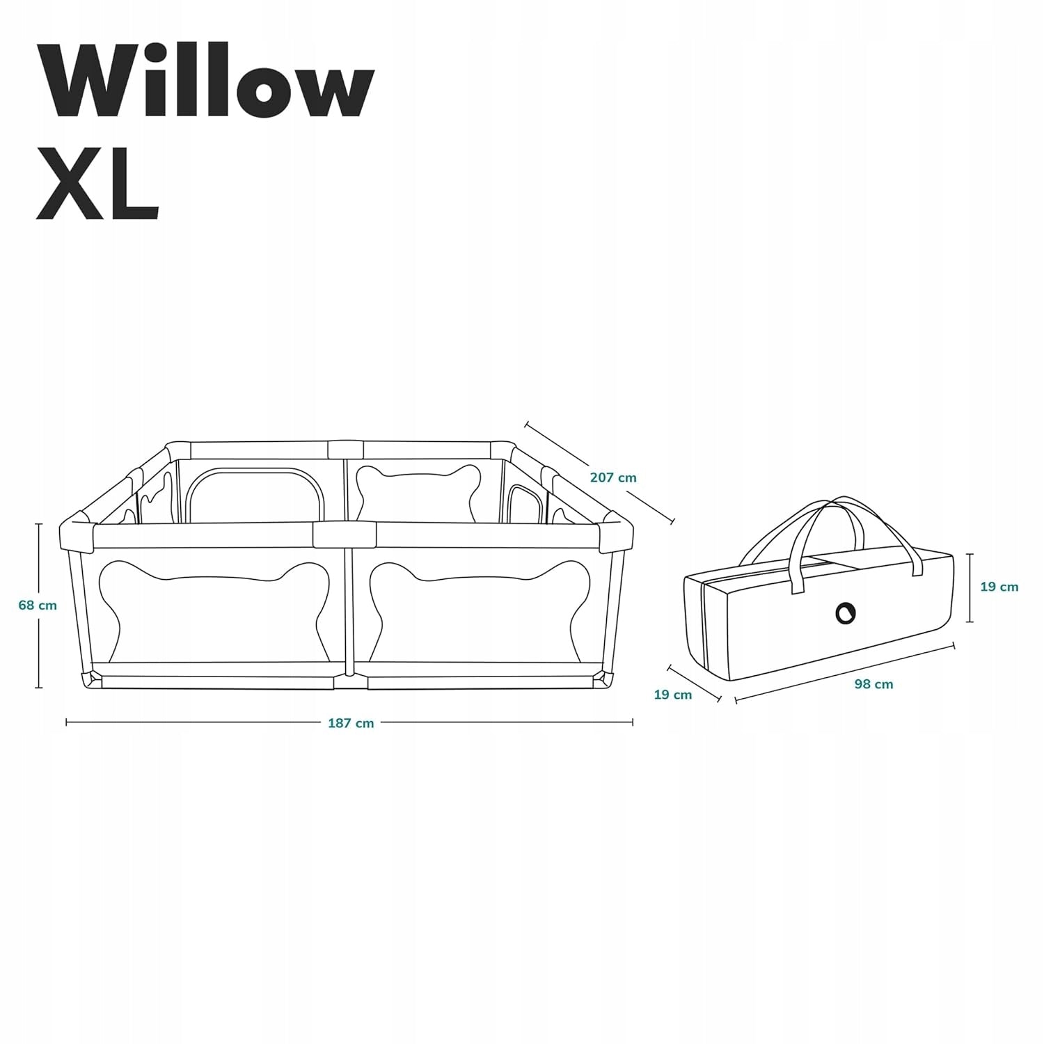 Playpen for children LIONELO Willow XL grey, 187x207x68cm Brand Lionelo