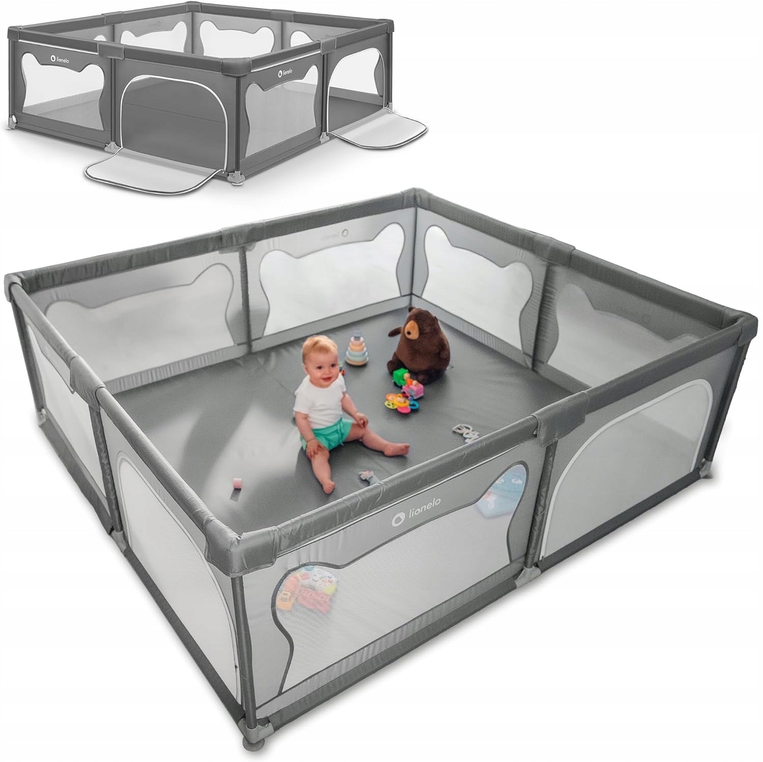 Playpen for children LIONELO Willow XL grey, 187x207x68cm