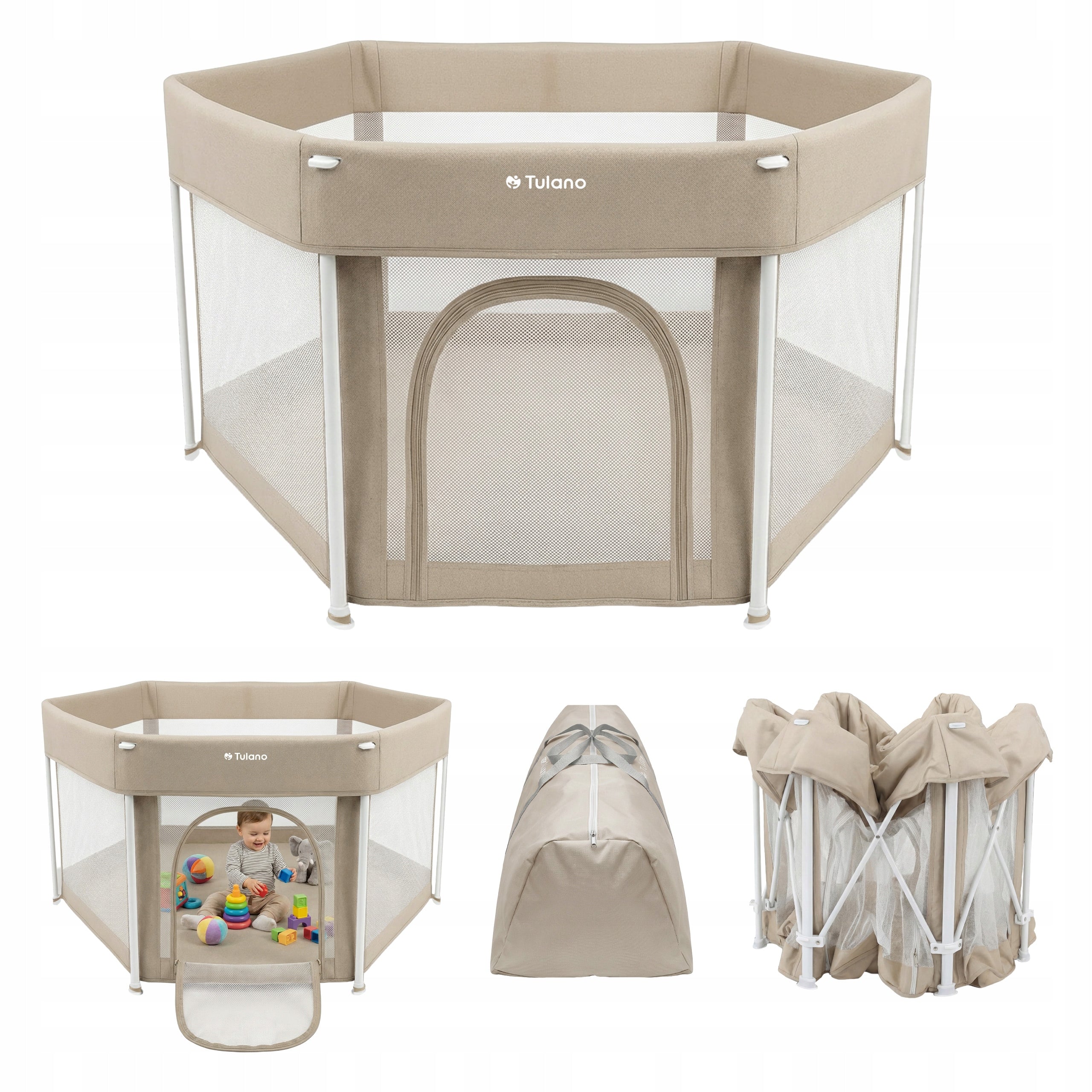 Playpen for children TULANO beige folding dry pool square toys 125x125 cm