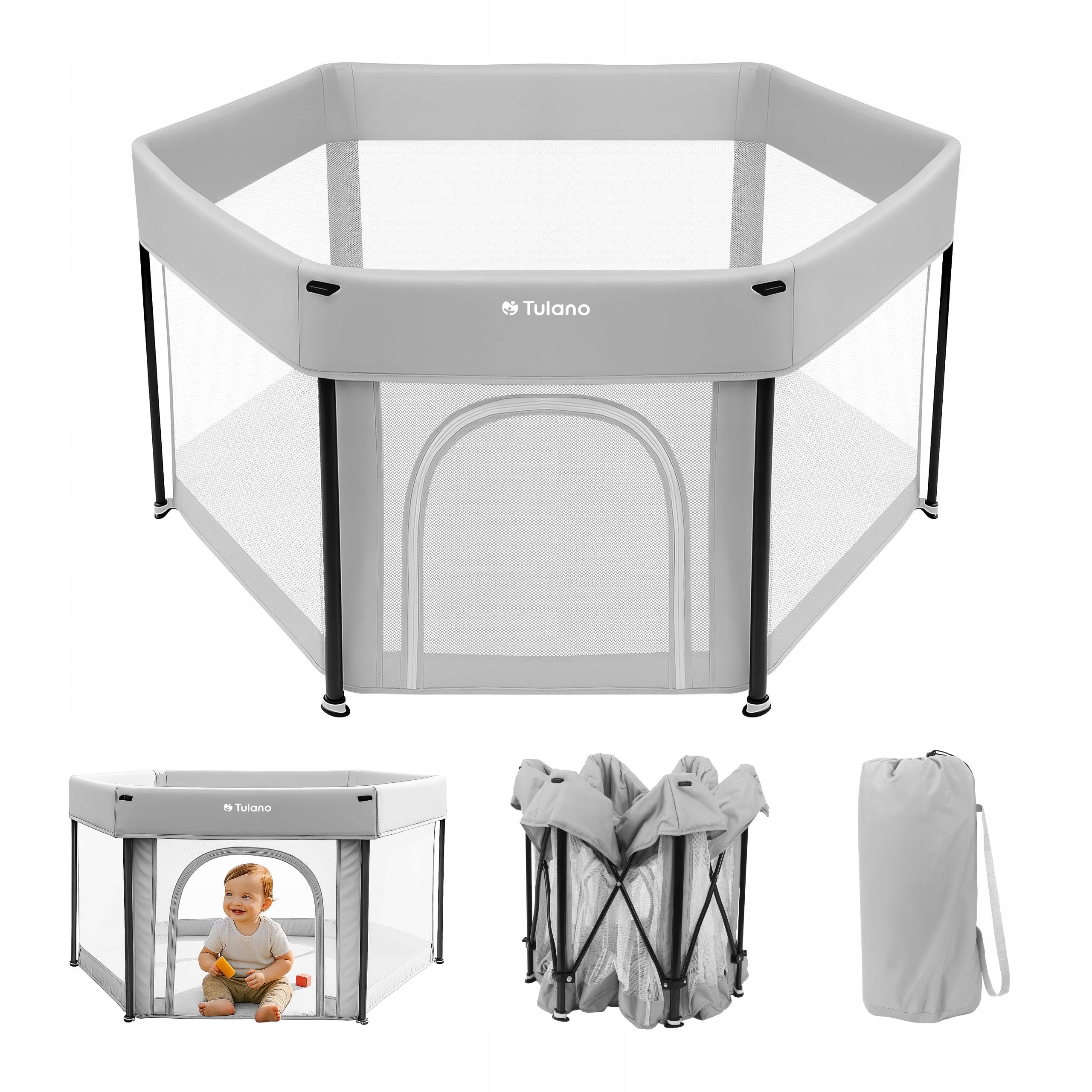 Playpen for children TULANO dry pool for children square toys grey 125x125