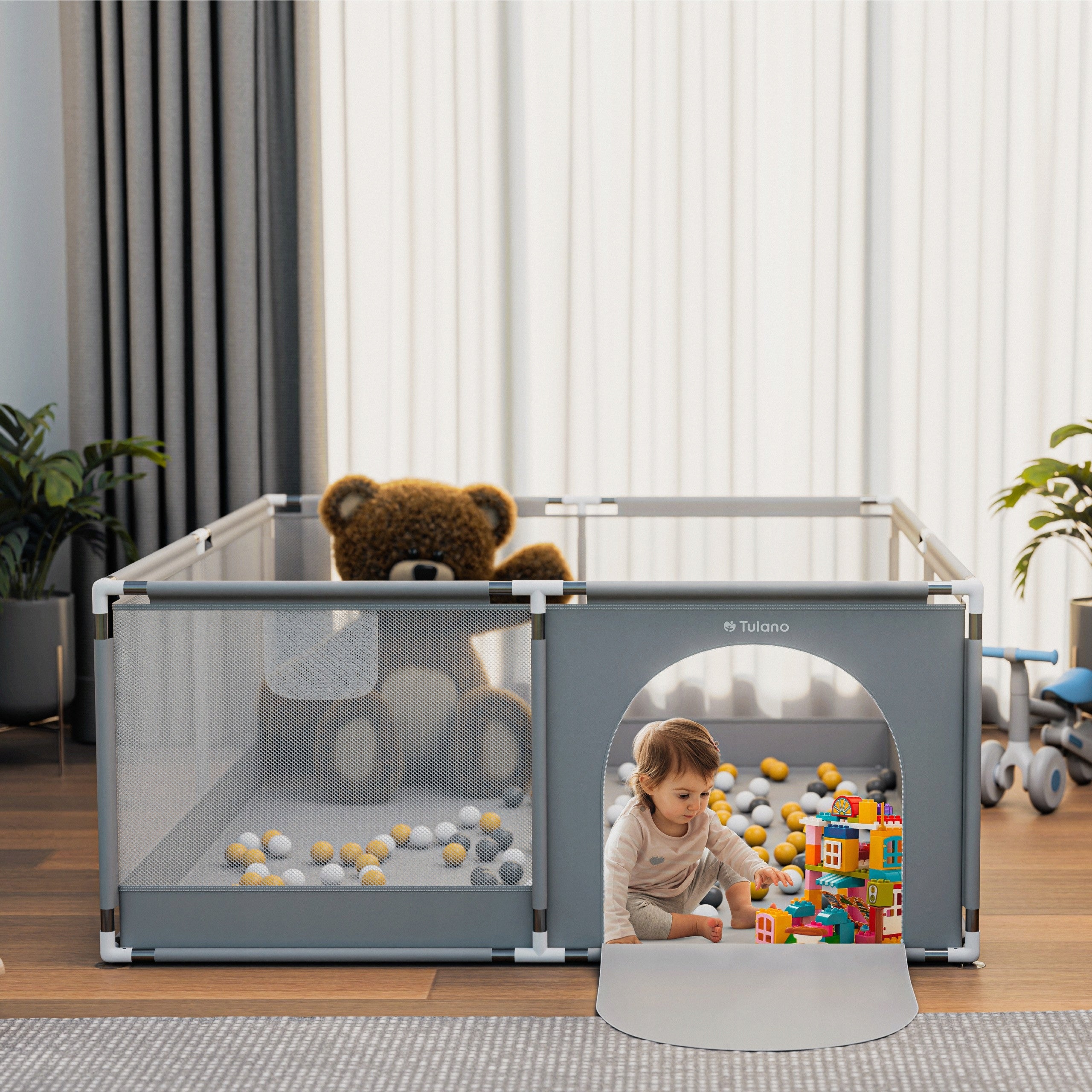 Playpen for children TULANO dry pool for children square toys grey 150x180 Packaging status original