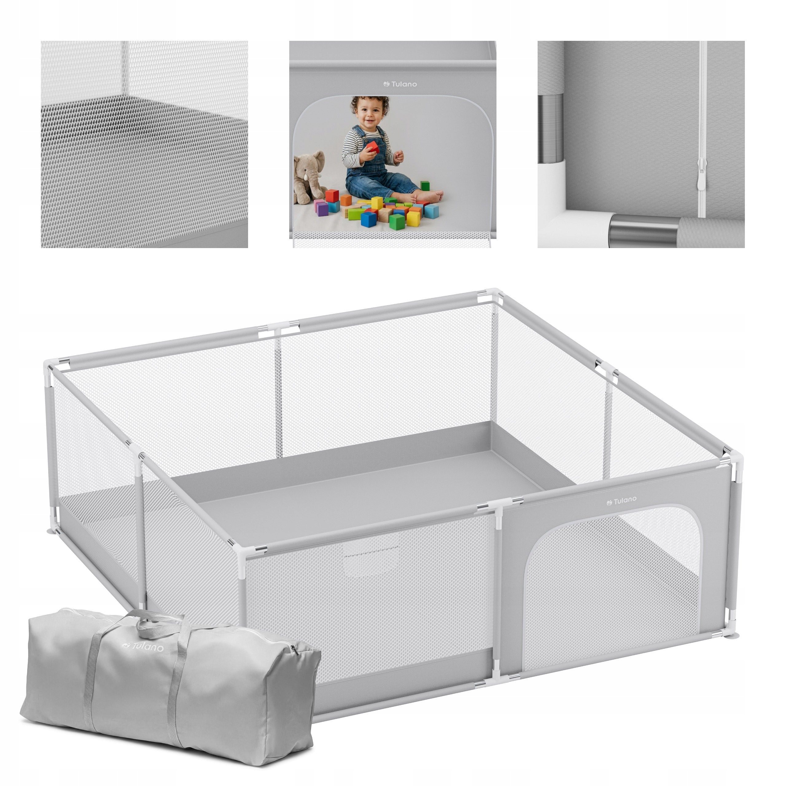 Playpen for children TULANO dry pool for children square toys grey 180x200