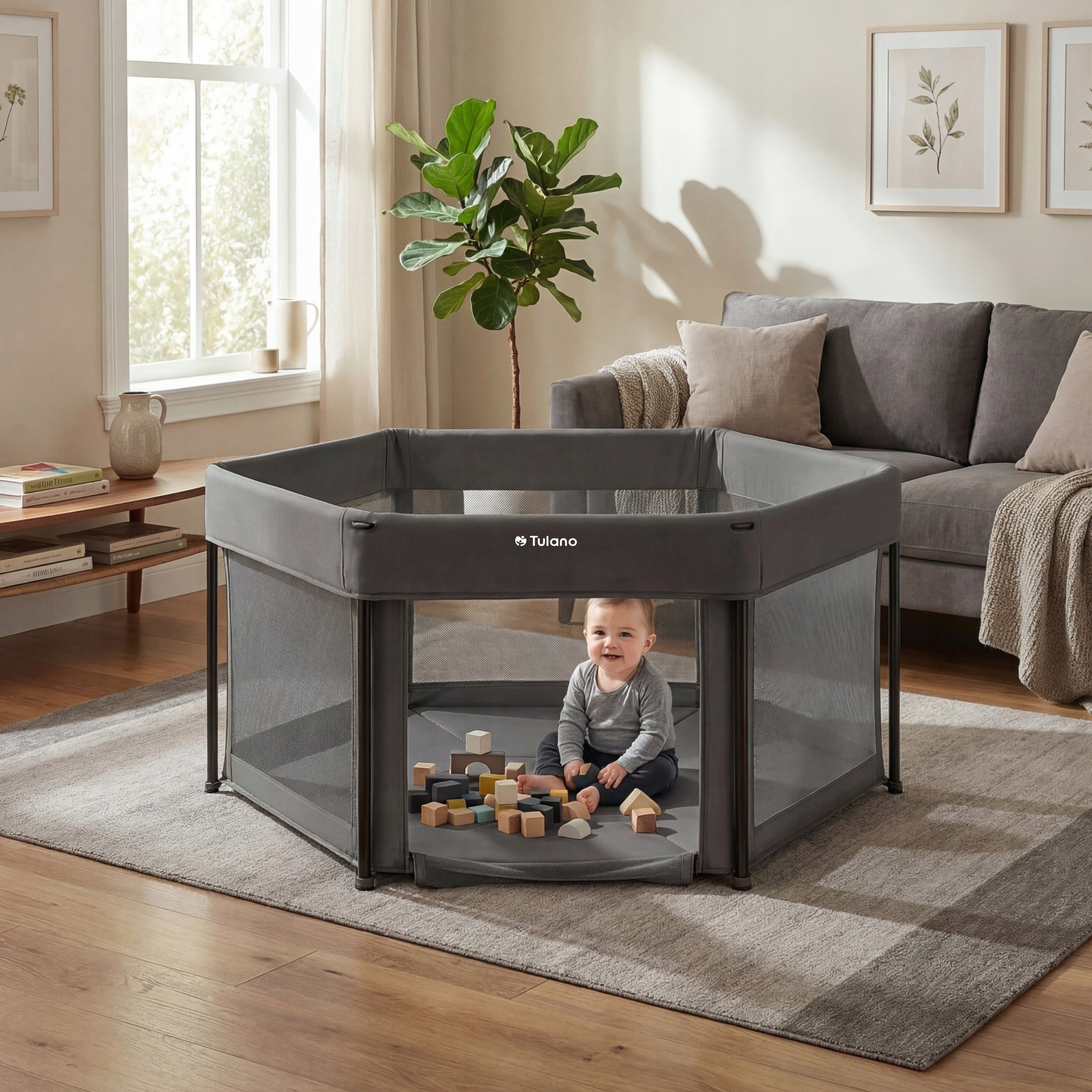 Playpen for children TULANO graphite folding dry pool square toys 125x125 Manufacturer code TN-COZY 30 GRAPHITE
