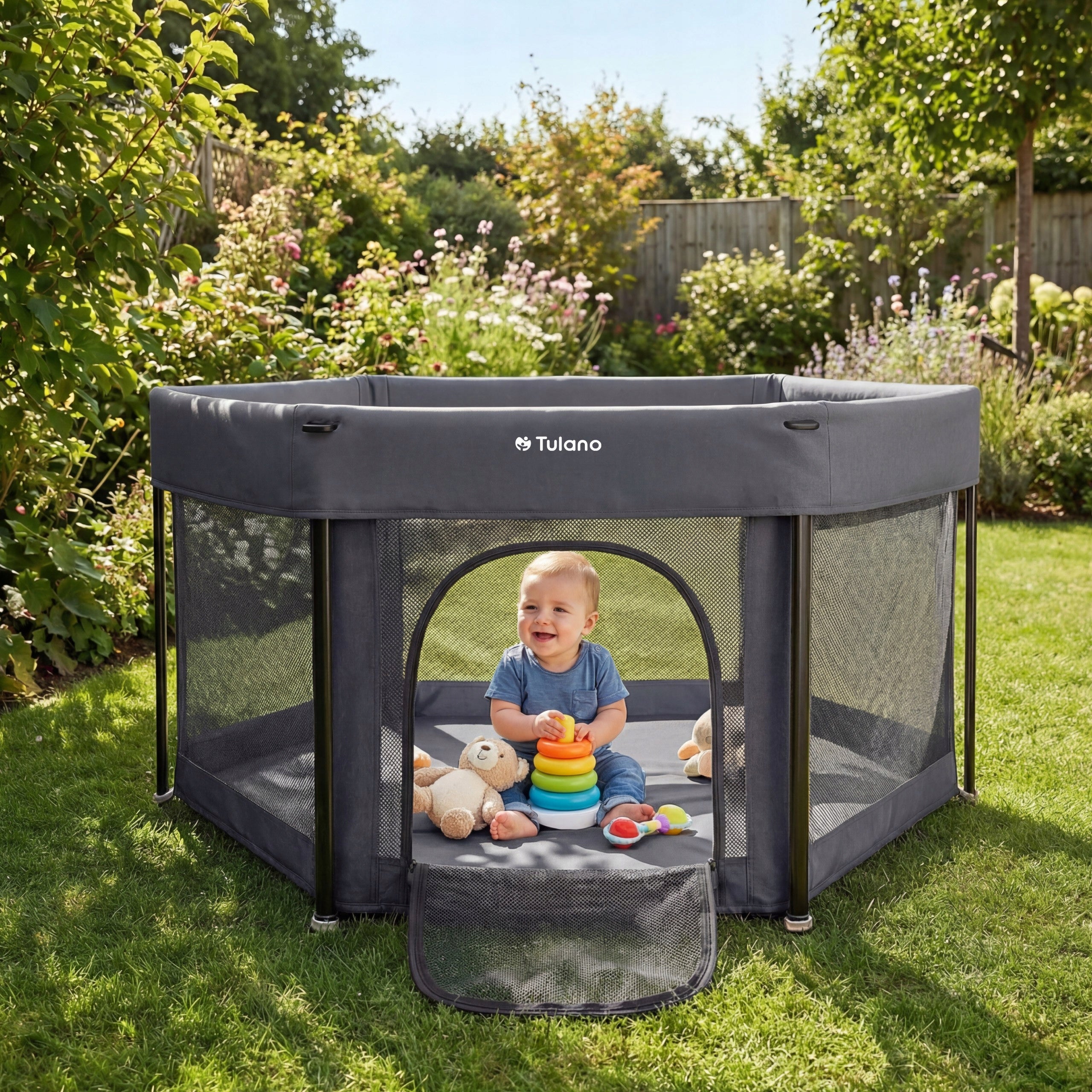 Playpen for children TULANO graphite folding dry pool square toys 125x125 Packaging status original