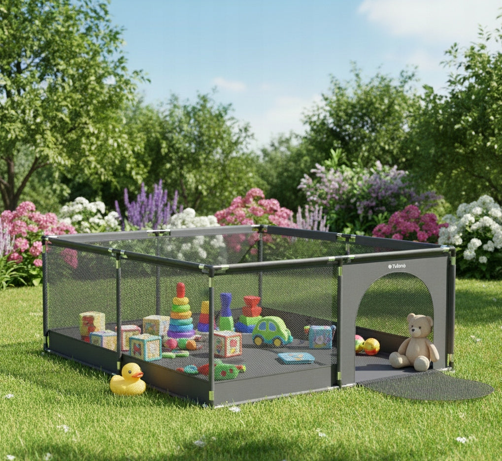 Playpen for children TULANO graphite folding dry pool square toys 180x200cm Manufacturer code TN-COZY 28 GRAPHITE