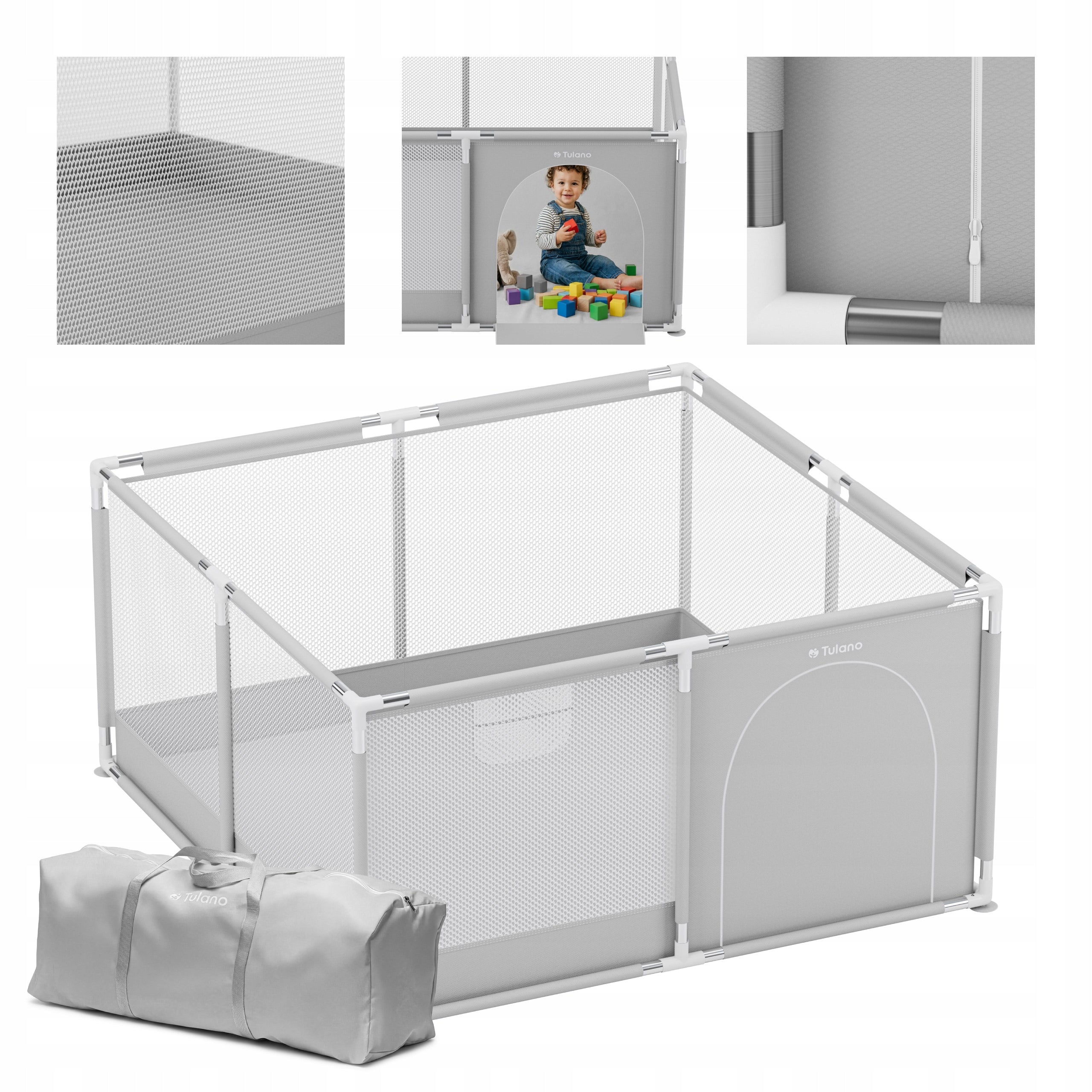Playpen for children TULANO grey folding dry pool square toys 130x130 cm