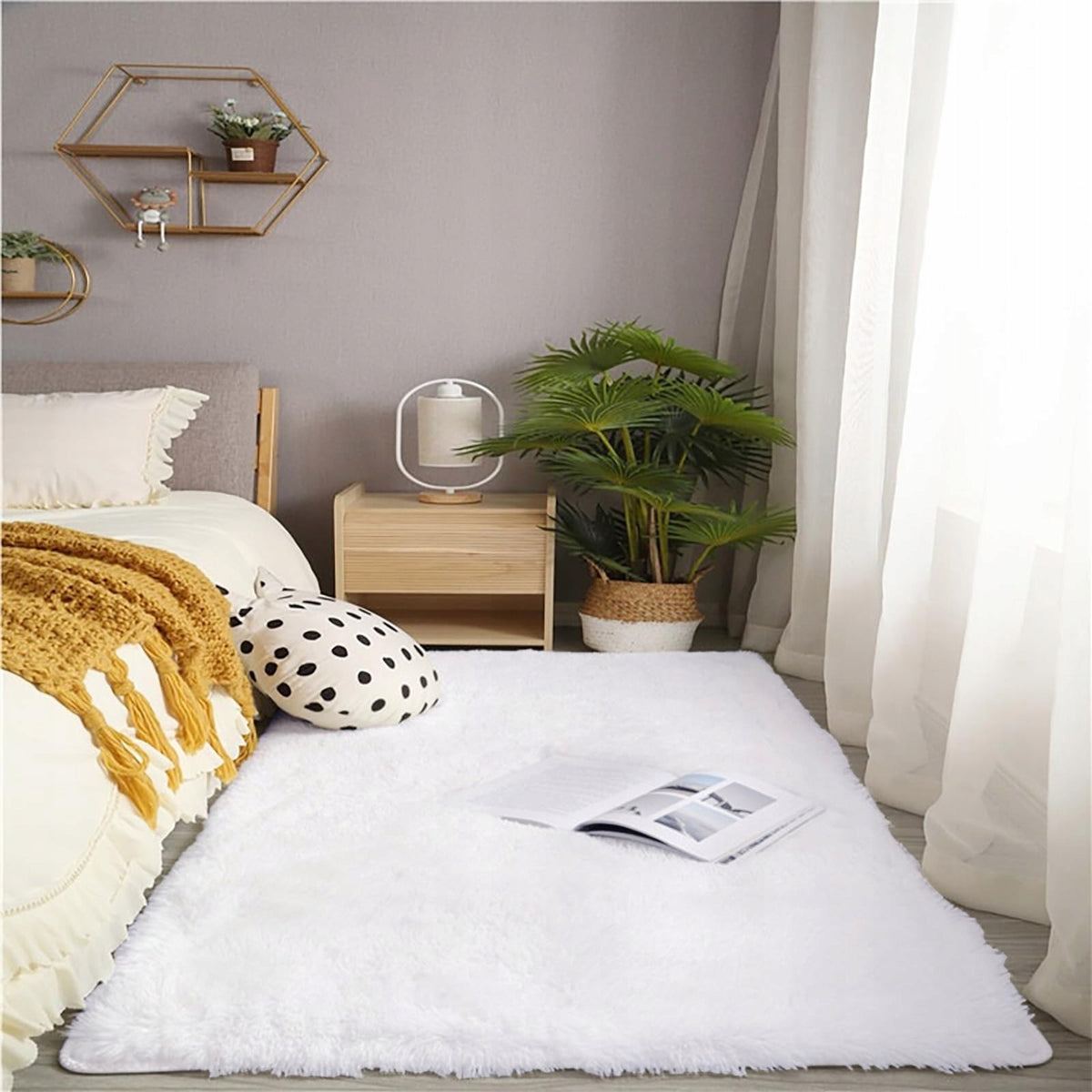 Plush luxury shaggy rug for living room 120x160 cm fluffy white