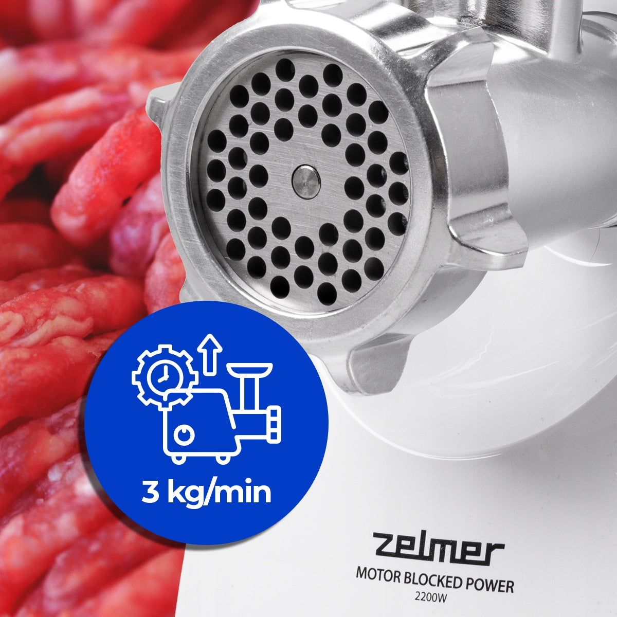 Poland MEAT GRINDER ZELMER WITH SHREDDER 2200W 3 KG/MIN 6in1 Brand Zelmer